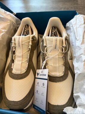 Women’s Cream and Olive Casual Lace-Up Sneakers